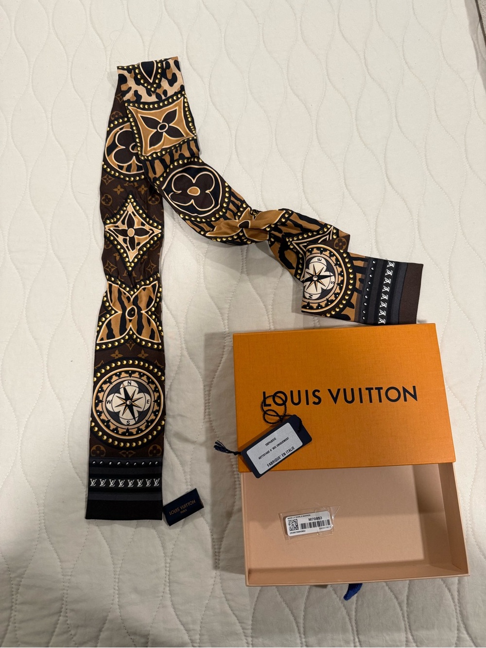 Louis Vuitton Brown & Black Printed Silk Scarf - Picture 4 of 4